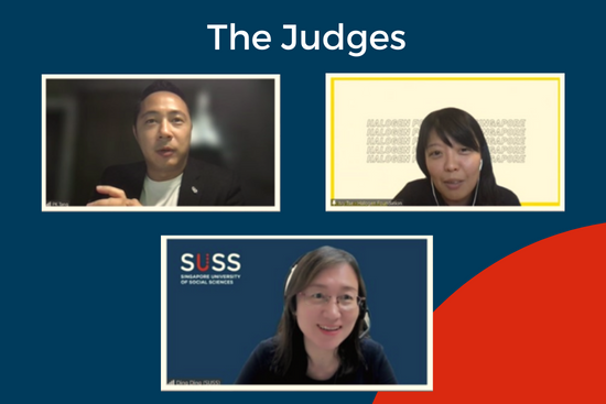 The esteemed panel of judges: Dr. Tang Pak Kay, Business Development Director at Xgate Pte Ltd (top left), Ms. Ivy Tse, Chief Executive Officer of Halogen Foundation Singapore (top right), and Associate Professor Ding Ding, Vice Dean, SUSS School of Business (bottom centre).