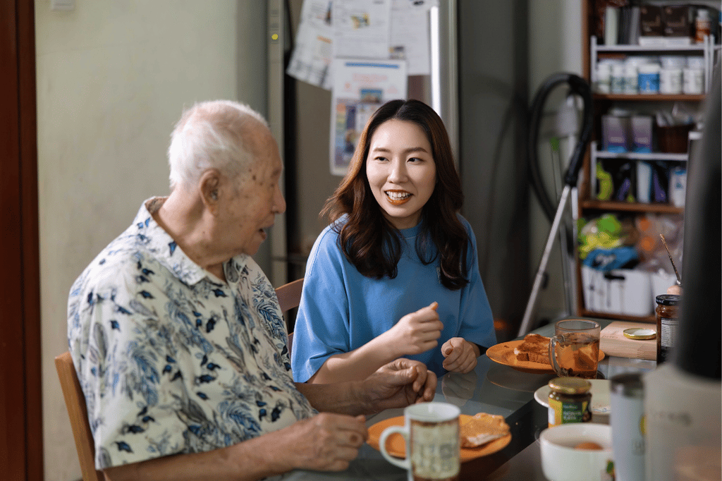 Despite her busy schedule, Emily always makes time for family, including enjoying breakfast with her grandfather.
