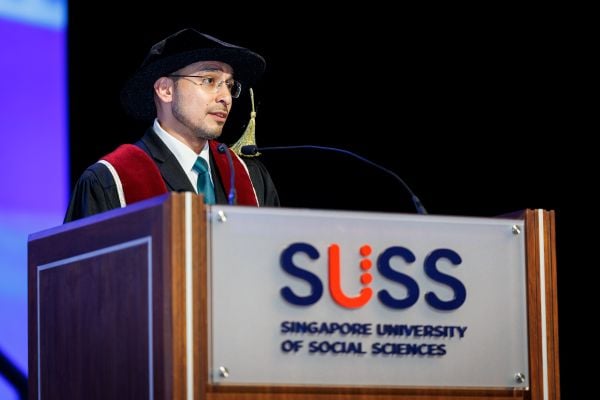 SPS Harun giving his speech at Session 1 of SUSS’ Convocation 2026