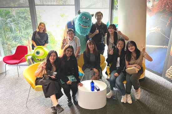 PSS students striking a pose with Sulley and Mike from the Monster, Inc. film franchise at the Disney’s Asia Pacific Security Control Centre.