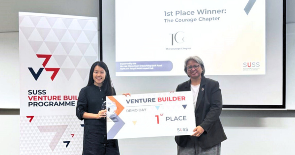 Lim Kai Ning (left), Co-founder of The Courage Chapter, with Suriyani Binte Rahamat (right), Head of Professional Readiness, SUSS’ Student Success Centre.