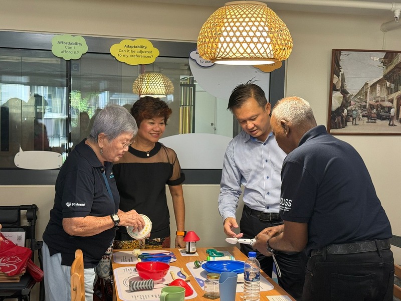 GeronTech Ambassador, Mary and Dass, engaging Mr Lee Hong Chuang to various gerontech equipment GeronTech Ambassador, Mary and Dass, engaging Mr Lee Hong Chuang to various gerontech equipment