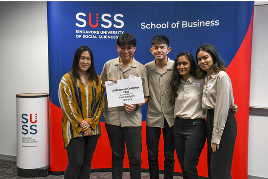 Best Insights Award Winner of the SUSS Brand Challenge 2022 from Singapore Polytechnic, comprising members Nazreen Aishah Binte Jahangir, Carlton Chua Kai Theng, Ang Xun Yu, Bongcodin Erica Shaine Manulid Best Insights Award Winner of the SUSS Brand Challenge 2022 from Singapore Polytechnic, comprising members Nazreen Aishah Binte Jahangir, Carlton Chua Kai Theng, Ang Xun Yu, Bongcodin Erica Shaine Manulid