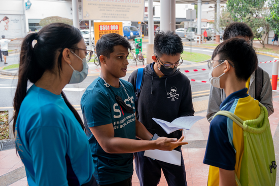 An SUSS student leader and Crest students during the Community Exploration session around their neighbourhood. An SUSS student leader and Crest students during the Community Exploration session around their neighbourhood.