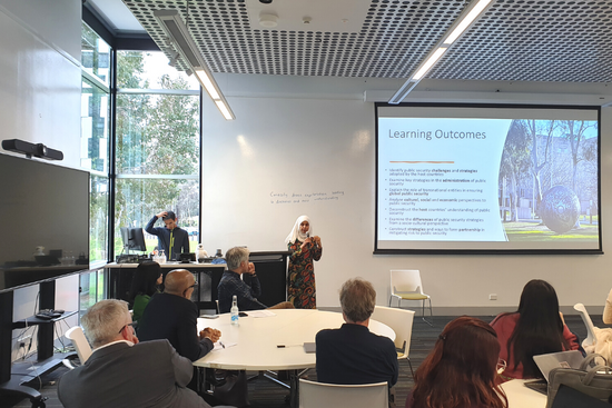 Associate Professor Razwana Begum presenting the learning outcomes of the OEL325 Public Security in Asia-Pacific to students and guests at the University of Canberra. Associate Professor Razwana Begum presenting the learning outcomes of the OEL325 Public Security in Asia-Pacific to students and guests at the University of Canberra.