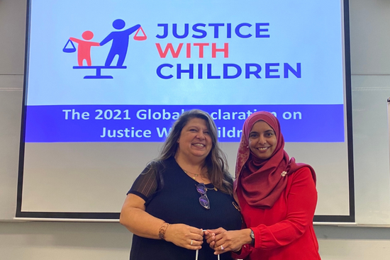 Associate Professor Razwana Begum, Head of Programme for the Public Safety and Security programme (right), presented a token of appreciation to Ms Angela Vigil (left) at the end of the sharing session.