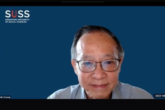 Professor Cheong Hee Kiat, SUSS President, addressing the participants at the webinar. Professor Cheong Hee Kiat, SUSS President, addressing the participants at the webinar.