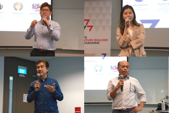 Judges (top left) Stanley Koh, Findjobs; (top right) Jessica Koh, Vertex Ventures; (bottom right) Alfie Othman, raiSE; (bottom left) Michael Song, V.Hive & Levels. Judges (top left) Stanley Koh, Findjobs; (top right) Jessica Koh, Vertex Ventures; (bottom right) Alfie Othman, raiSE; (bottom left) Michael Song, V.Hive & Levels.