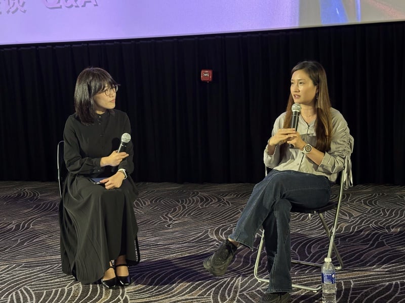 Oliver Chan Siu Kuen (right), director of Montages of a Modern Motherhood attended the post-screening Q&A, moderated by Rachel Xia (left)