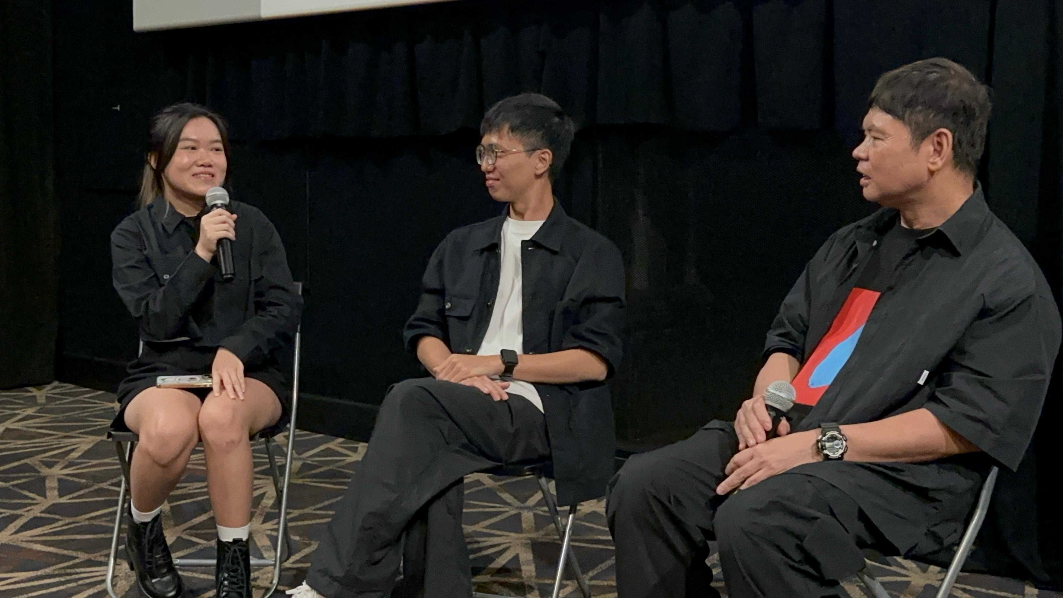 Director of photography Soh Chia Yee (left), and director Wong Tuck Hon (middle) attended the post-screening Q&A of Spelling Test, moderated by Jonathan Foo (right)