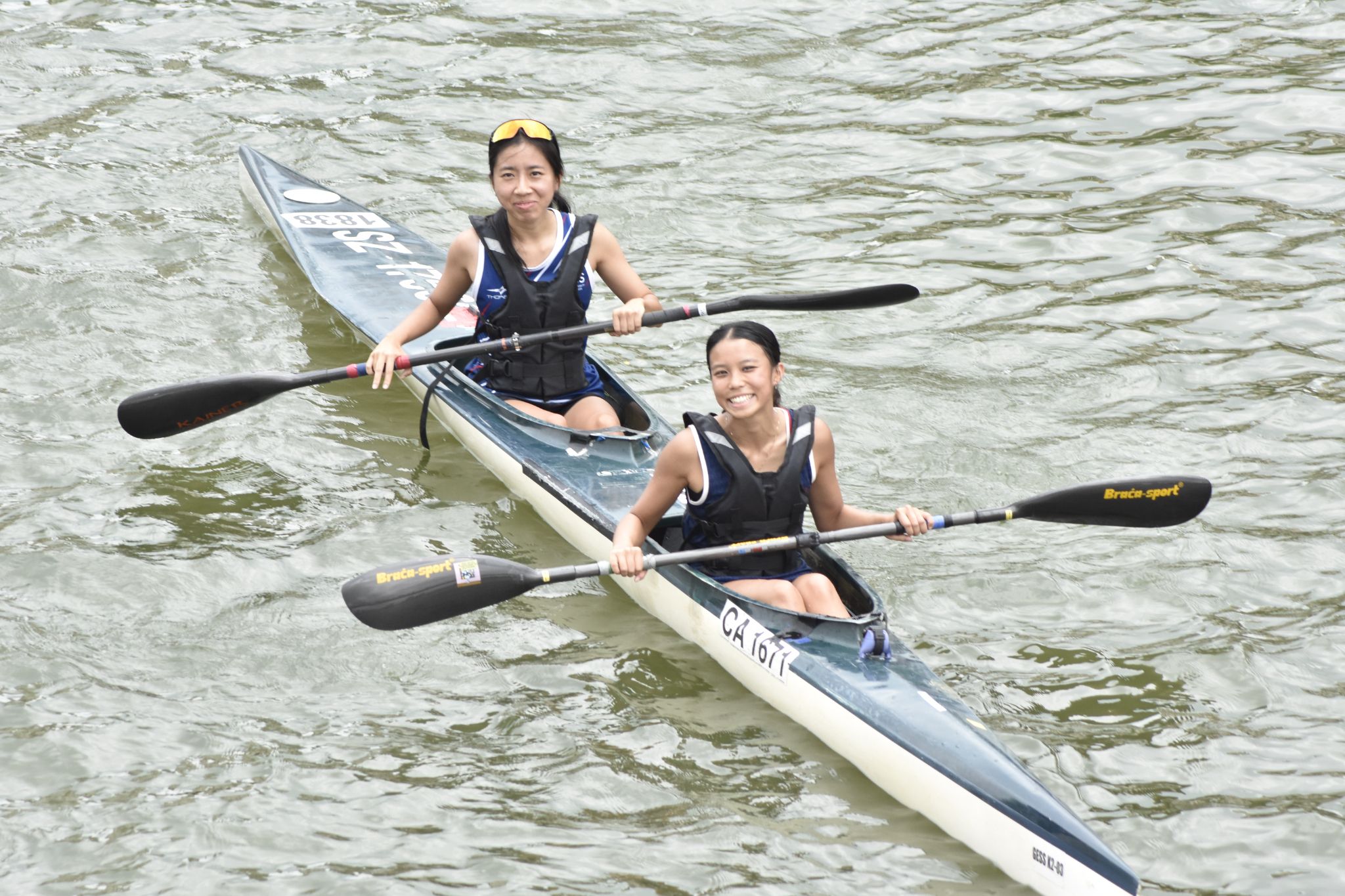 SUSS Canoeing Women’s Novice K2 team preparing for the start of the 16km event. SUSS Canoeing Women’s Novice K2 team preparing for the start of the 16km event.