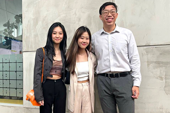 (from left to right) SUSS students, Chloe Tan, Tricia Ang and Shaun Ee, clinched fourth place at the Crowbar Challenge 2022.