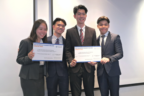SUSS students, Clara Ng, Ezekiel Woo, Timothy Hoon, and Khor Chen Yang, at the CFA Challenge.