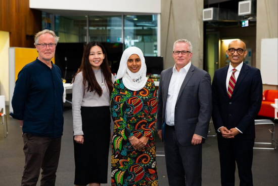 (From left) Mr Alasdair Roy, Consultant Psychologist, Australia; Dr Sheryl Chua, Lecturer, SUSS Public Safety and Security; Associate Professor Razwana Begum, Head of Programme, SUSS Public Safety and Security; Professor Paddy Nixon, Vice Chancellor of the University of Canberra, Australia; Mr Anil Kumar Nayar, Singapore High Commissioner to Australia, at the event.